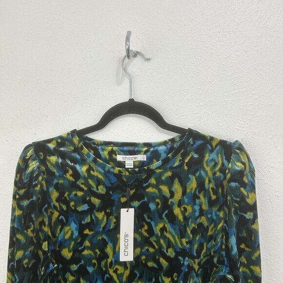 Chico’s Ikat Velvet Long Sleeve Tee Green Colorful Abstract Size L Long Sleeve - Picture 4 of 9